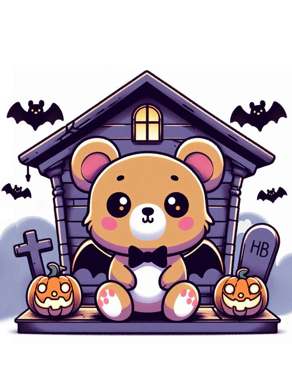 halloween cute animals drawings, Halloween Bear at Spooky Night